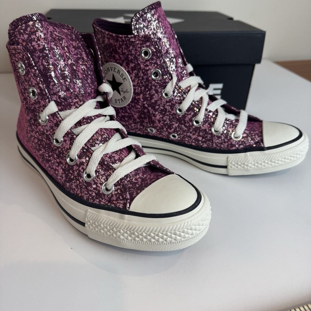 New Women CONVERSE Chuck Taylor All Star Glitter HI Orchid Abyss Sparkle Sz 6.5